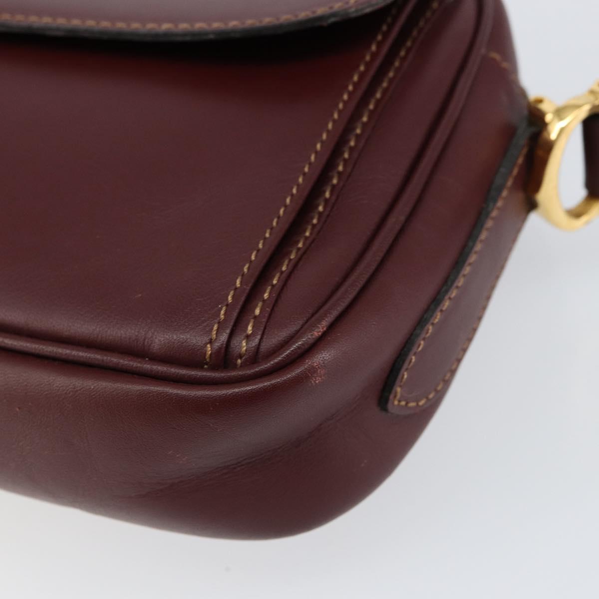 CARTIER Must Line Shoulder Bag Leather Bordeaux Gold Auth BA8021