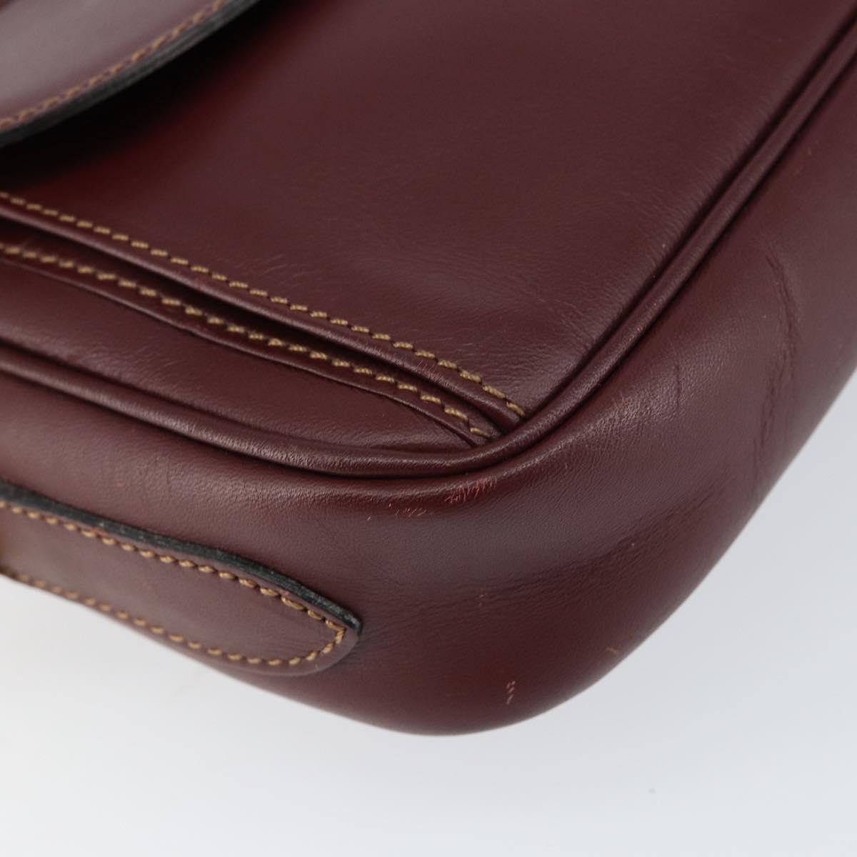 CARTIER Must Line Shoulder Bag Leather Bordeaux Gold Auth BA8021