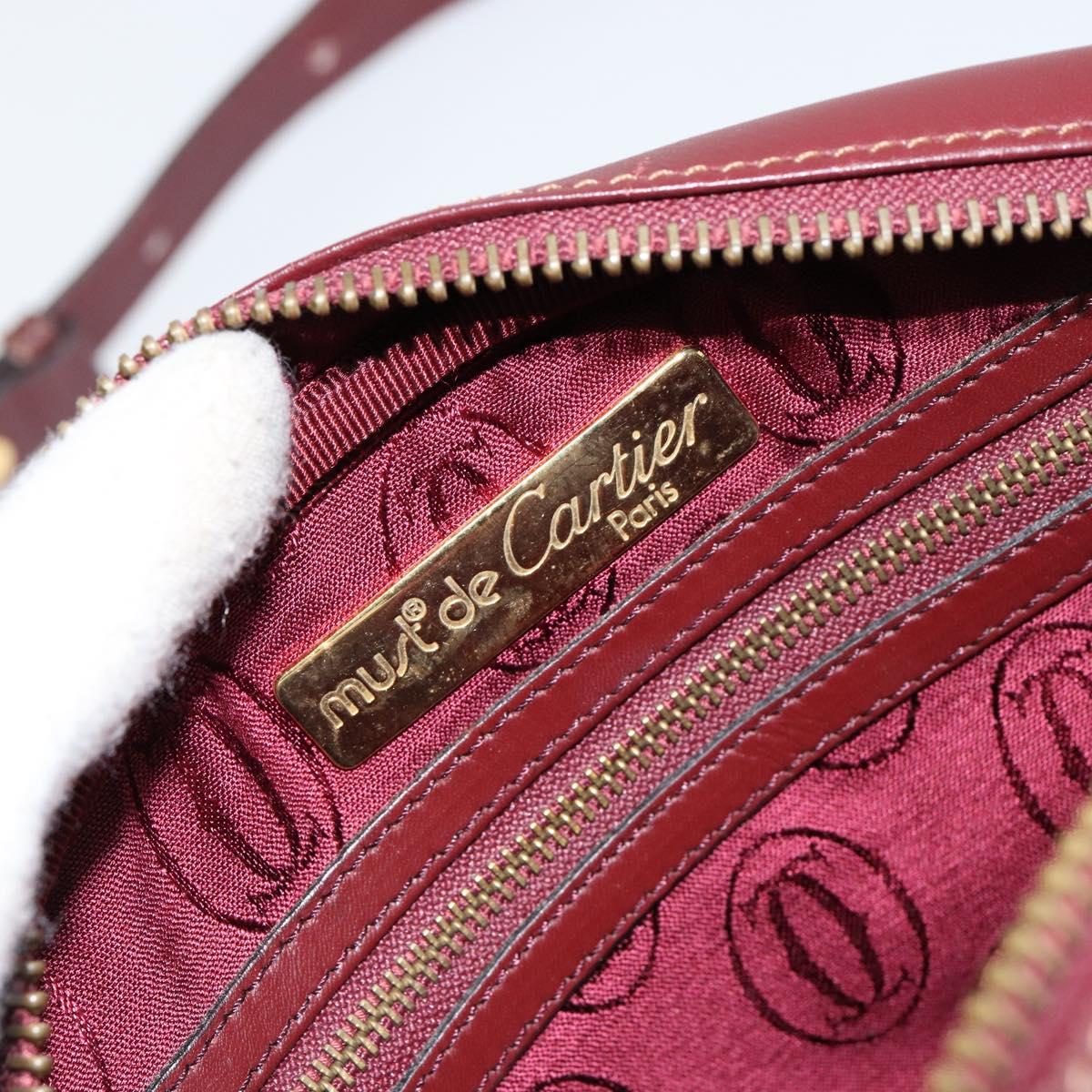 CARTIER Must Line Shoulder Bag Leather Bordeaux Gold Auth BA8021