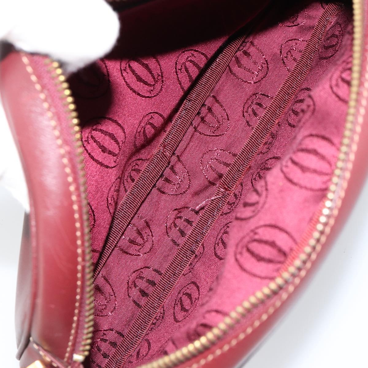 CARTIER Must Line Shoulder Bag Leather Bordeaux Gold Auth BA8021