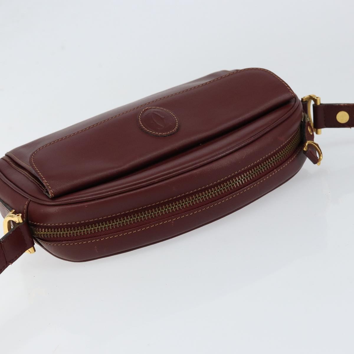 CARTIER Must Line Shoulder Bag Leather Bordeaux Gold Auth BA8021