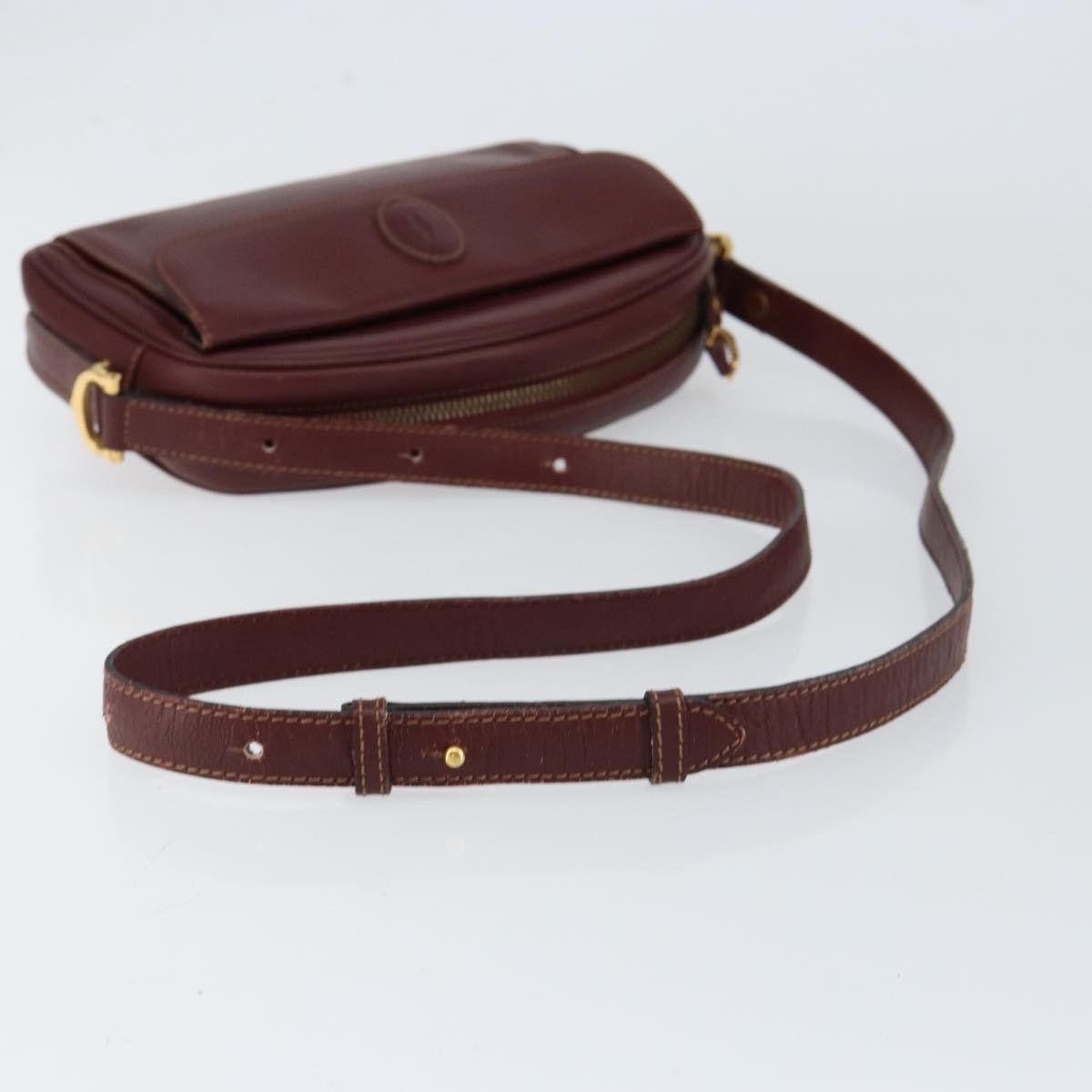 CARTIER Must Line Shoulder Bag Leather Bordeaux Gold Auth BA8021