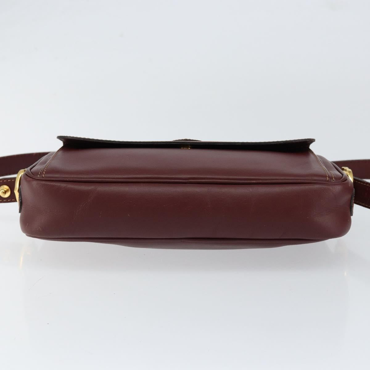 CARTIER Must Line Shoulder Bag Leather Bordeaux Gold Auth BA8021