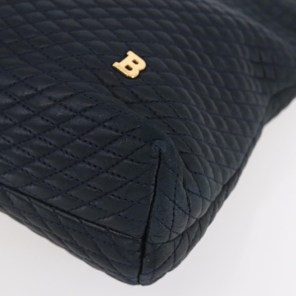 BALLY Quilted Chain Shoulder Bag Leather Navy Gold Auth BA8025