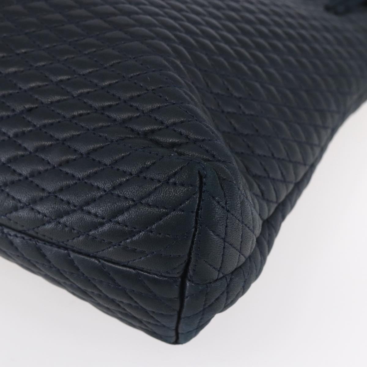 BALLY Quilted Chain Shoulder Bag Leather Navy Gold Auth BA8025