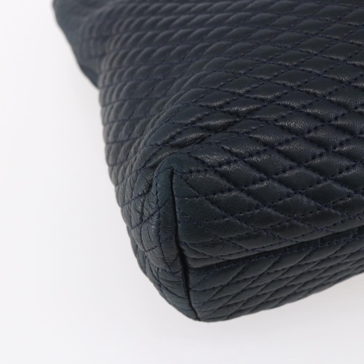 BALLY Quilted Chain Shoulder Bag Leather Navy Gold Auth BA8025