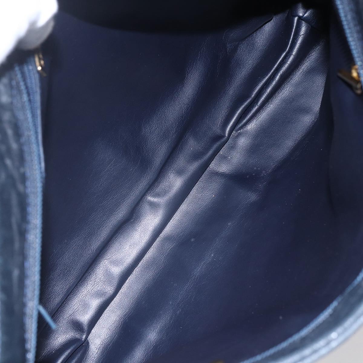 BALLY Quilted Chain Shoulder Bag Leather Navy Gold Auth BA8025