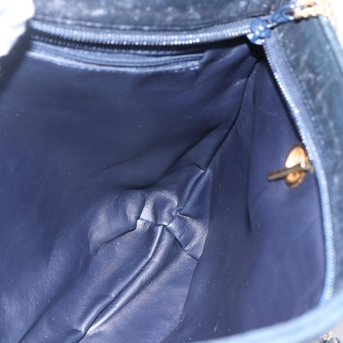 BALLY Quilted Chain Shoulder Bag Leather Navy Gold Auth BA8025