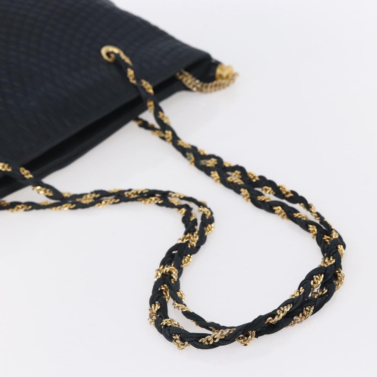 BALLY Quilted Chain Shoulder Bag Leather Navy Gold Auth BA8025