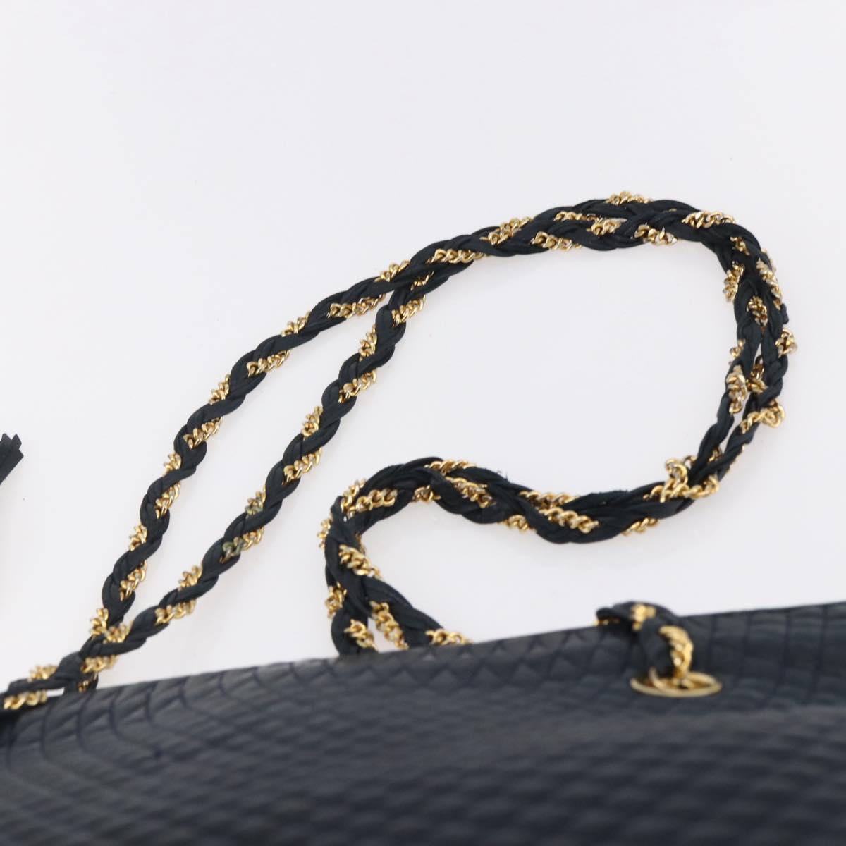 BALLY Quilted Chain Shoulder Bag Leather Navy Gold Auth BA8025