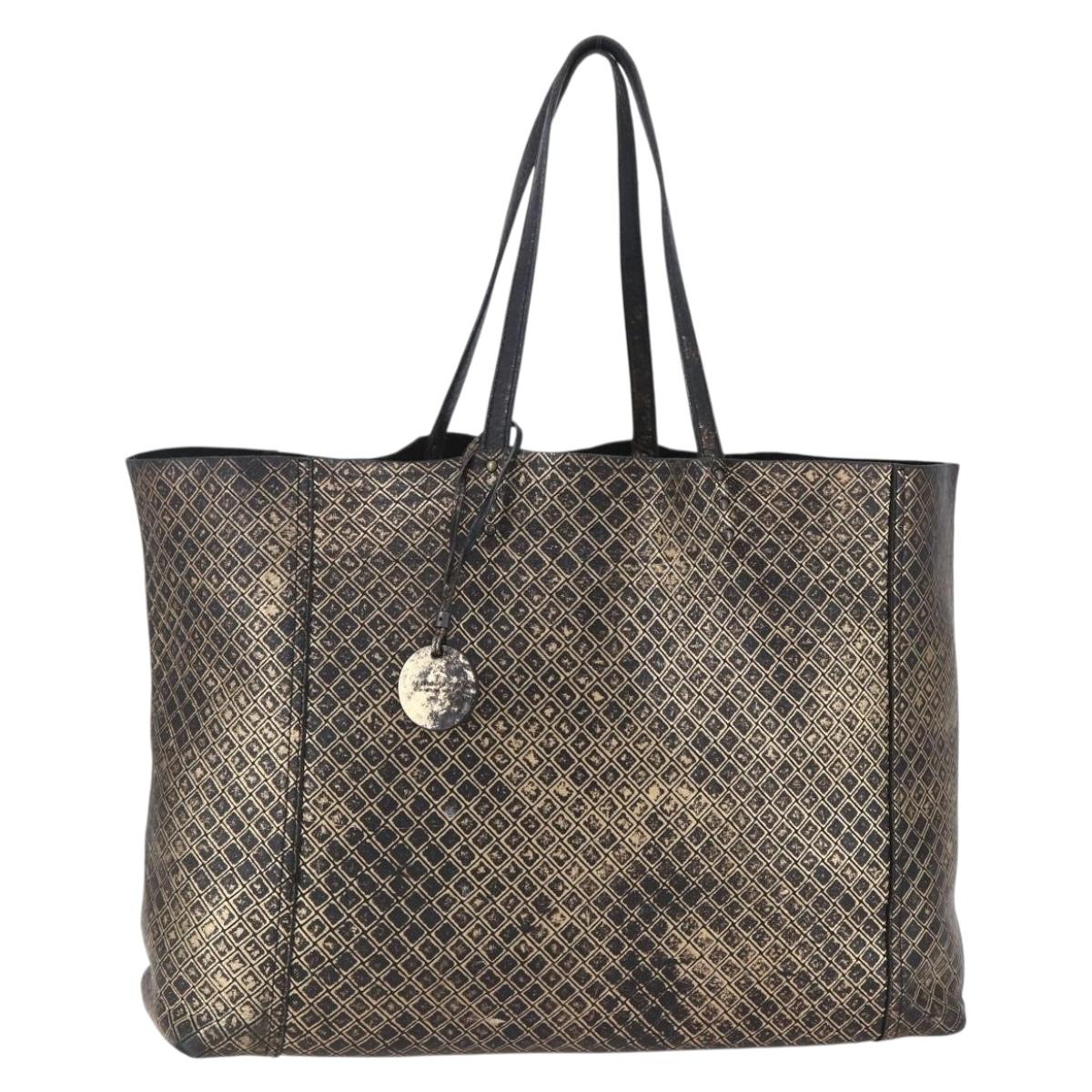 BOTTEGA VENETA INTRECCIATO Tote Bag Leather Black Gold Auth BA8028