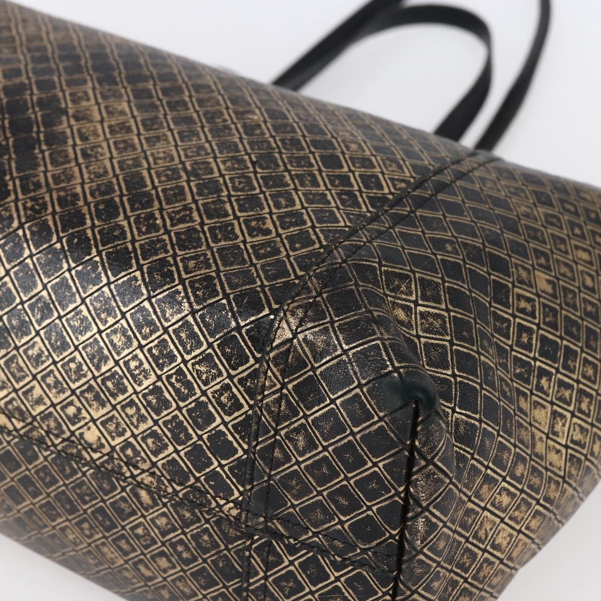 BOTTEGA VENETA INTRECCIATO Tote Bag Leather Black Gold Auth BA8028