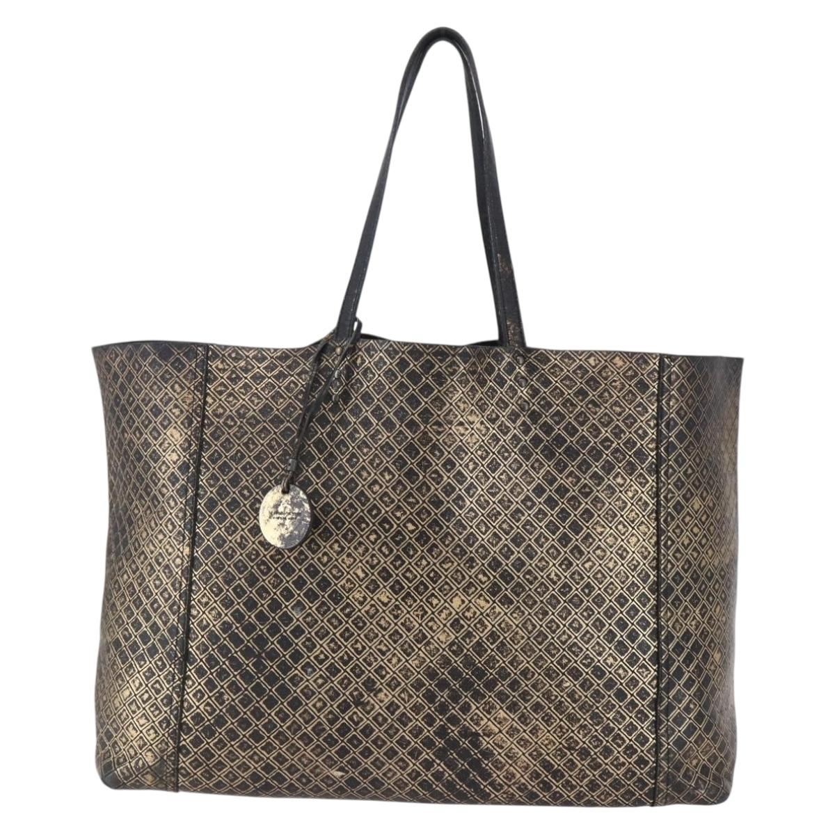 BOTTEGA VENETA INTRECCIATO Tote Bag Leather Black Gold Auth BA8028