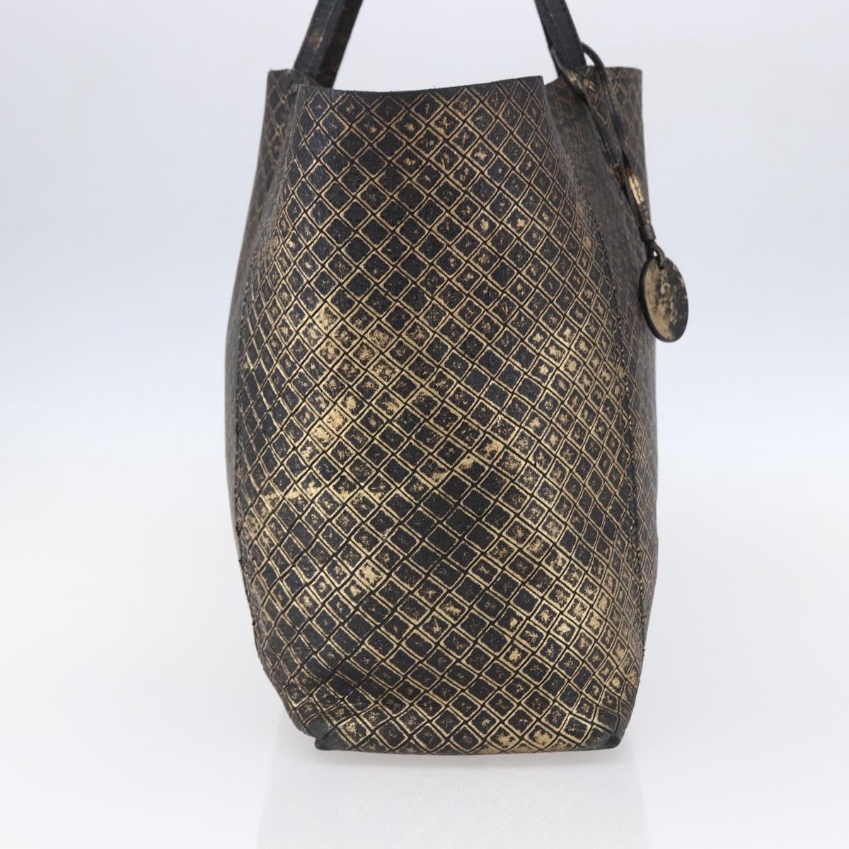 BOTTEGA VENETA INTRECCIATO Tote Bag Leather Black Gold Auth BA8028