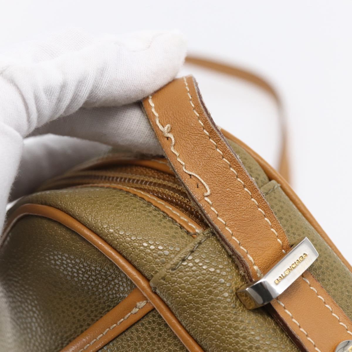 BALENCIAGA Shoulder Bag Leather Beige Silver Auth BA8029