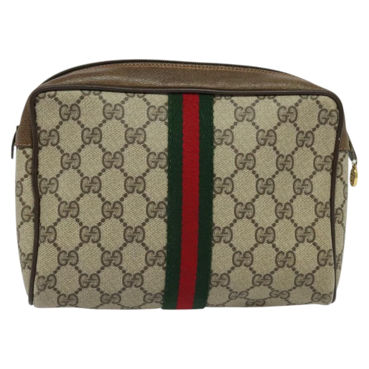 GUCCI GG Supreme Web Sherry Line Clutch Bag PVC Beige Gold 84 01 012 Auth BA803
