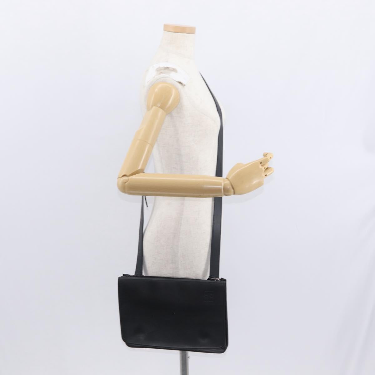 LOEWE Anagram Shoulder Bag Leather Black Silver Auth BA8031