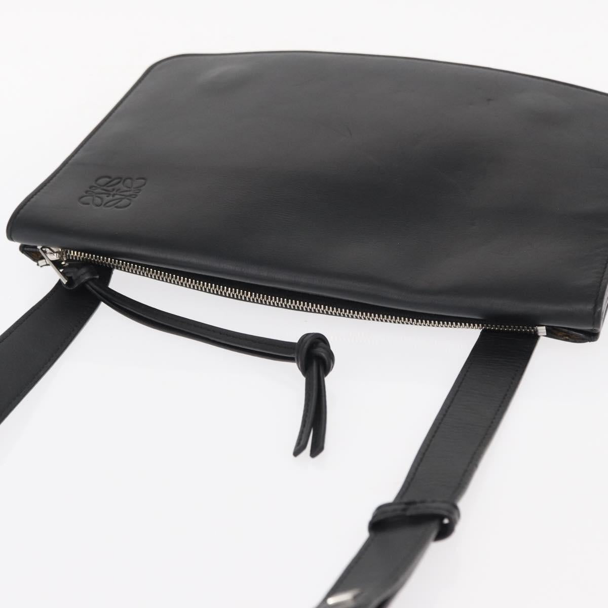 LOEWE Anagram Shoulder Bag Leather Black Silver Auth BA8031