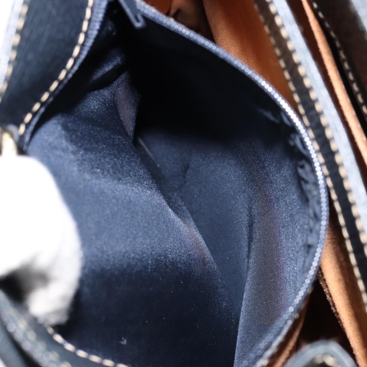 LOEWE Turn Lock Shoulder Bag Leather Navy Gold Auth BA8032