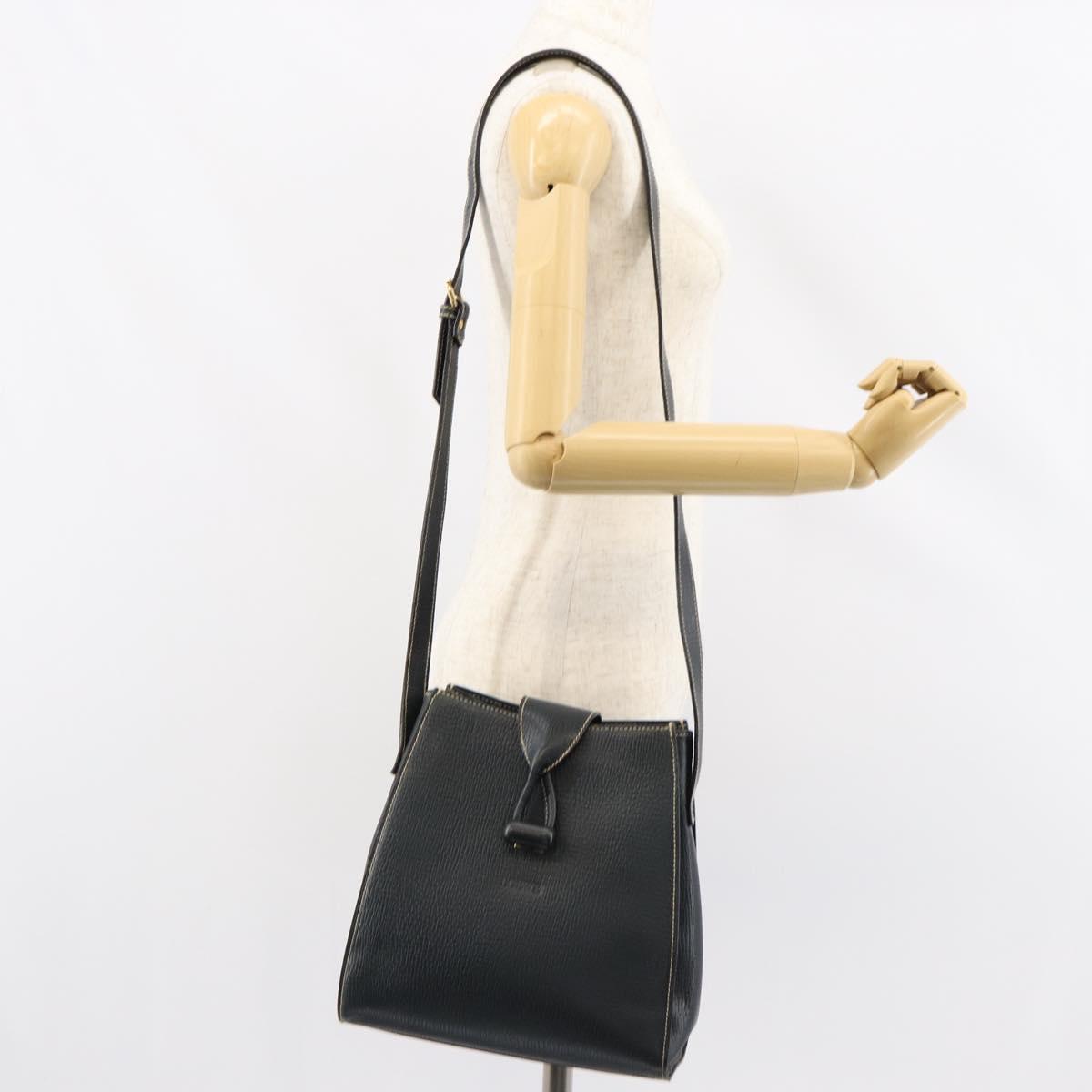 LOEWE Turn Lock Shoulder Bag Leather Navy Gold Auth BA8032