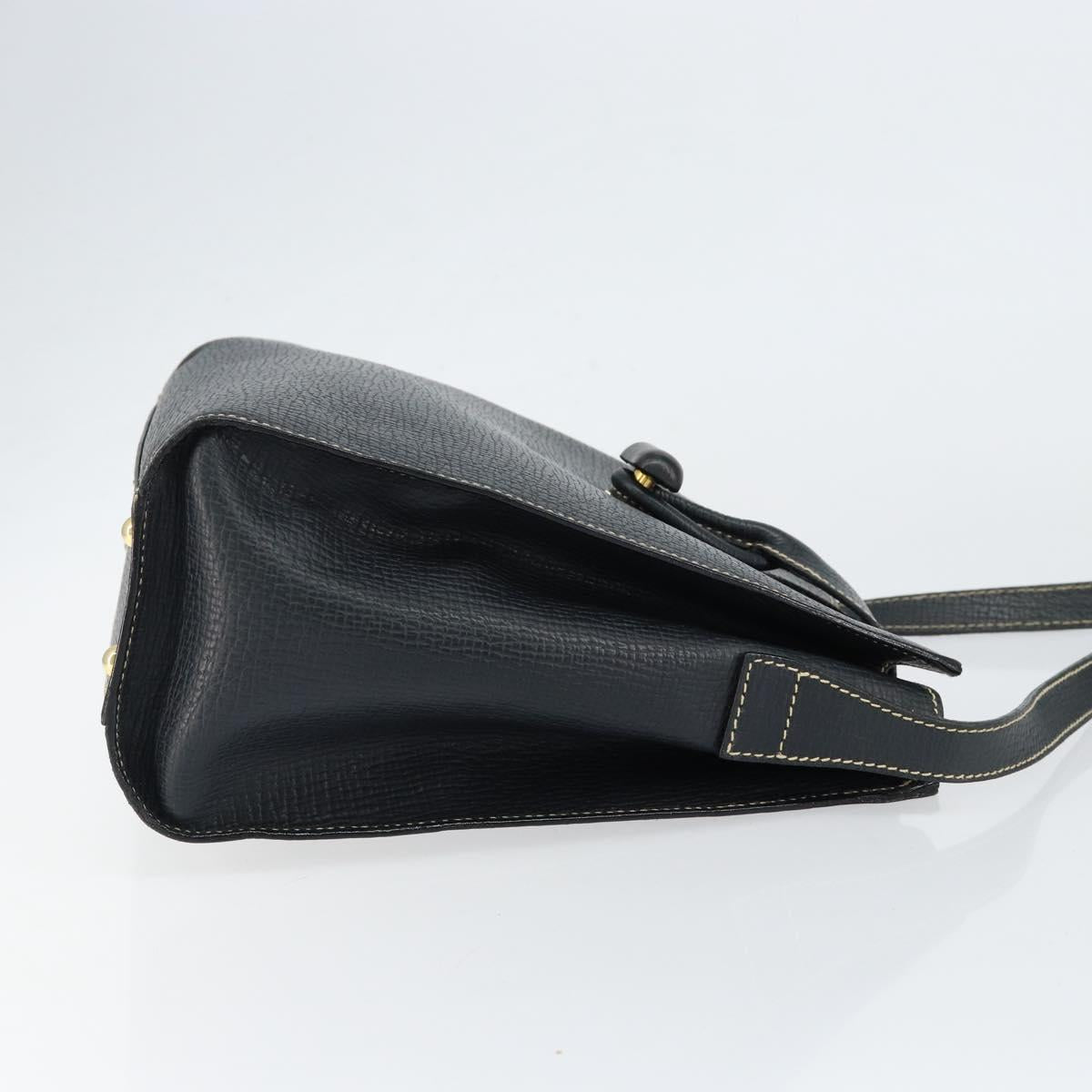 LOEWE Turn Lock Shoulder Bag Leather Navy Gold Auth BA8032