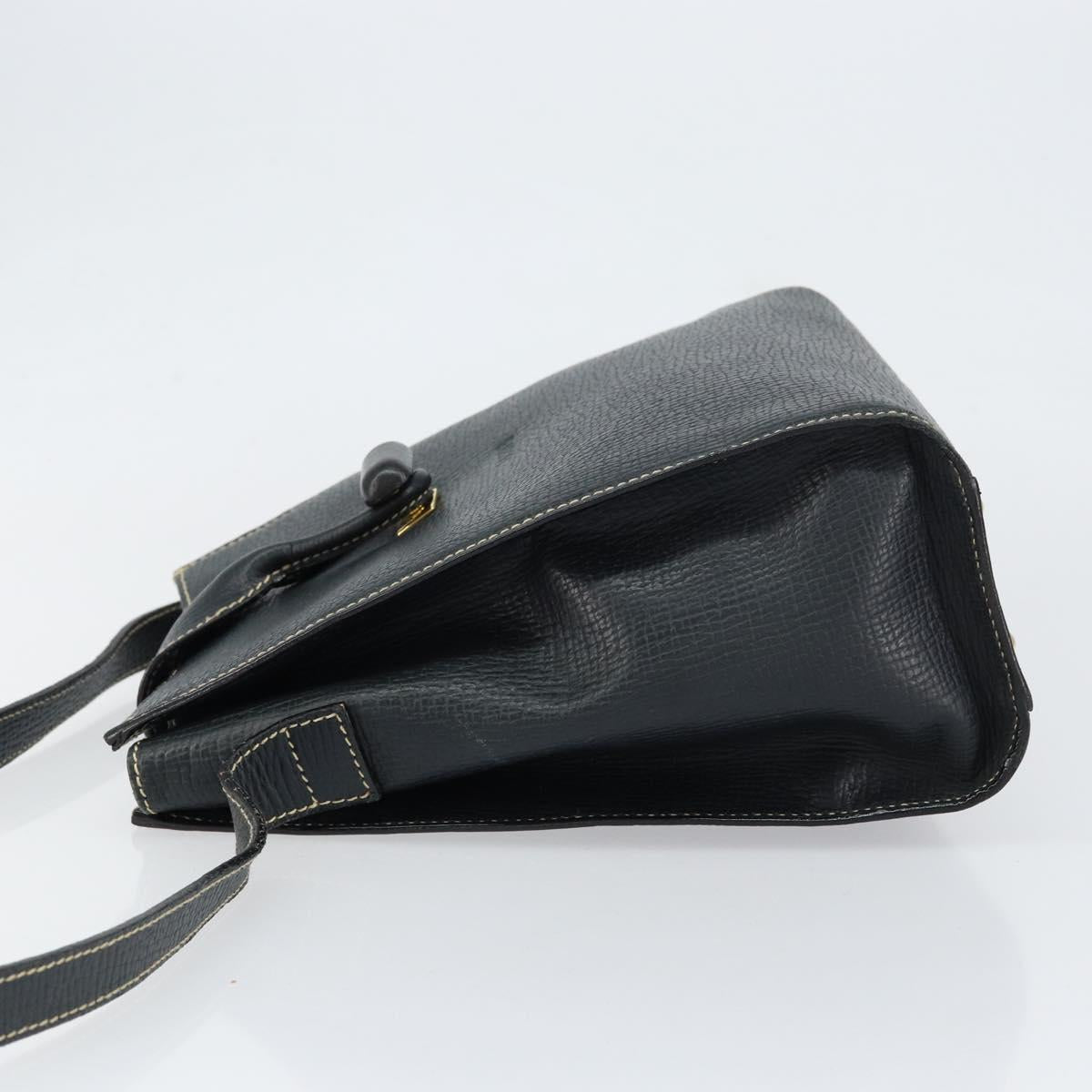 LOEWE Turn Lock Shoulder Bag Leather Navy Gold Auth BA8032