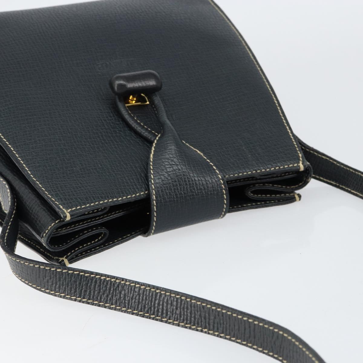 LOEWE Turn Lock Shoulder Bag Leather Navy Gold Auth BA8032