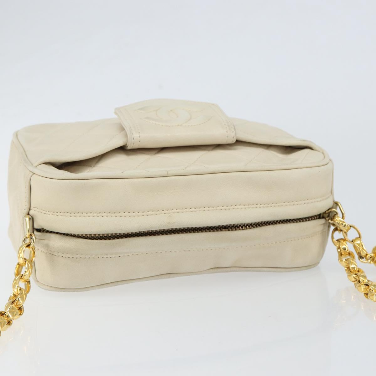 CHANEL Matelasse Chain Shoulder Bag Lamb Skin Beige Gold CC Auth BA8033