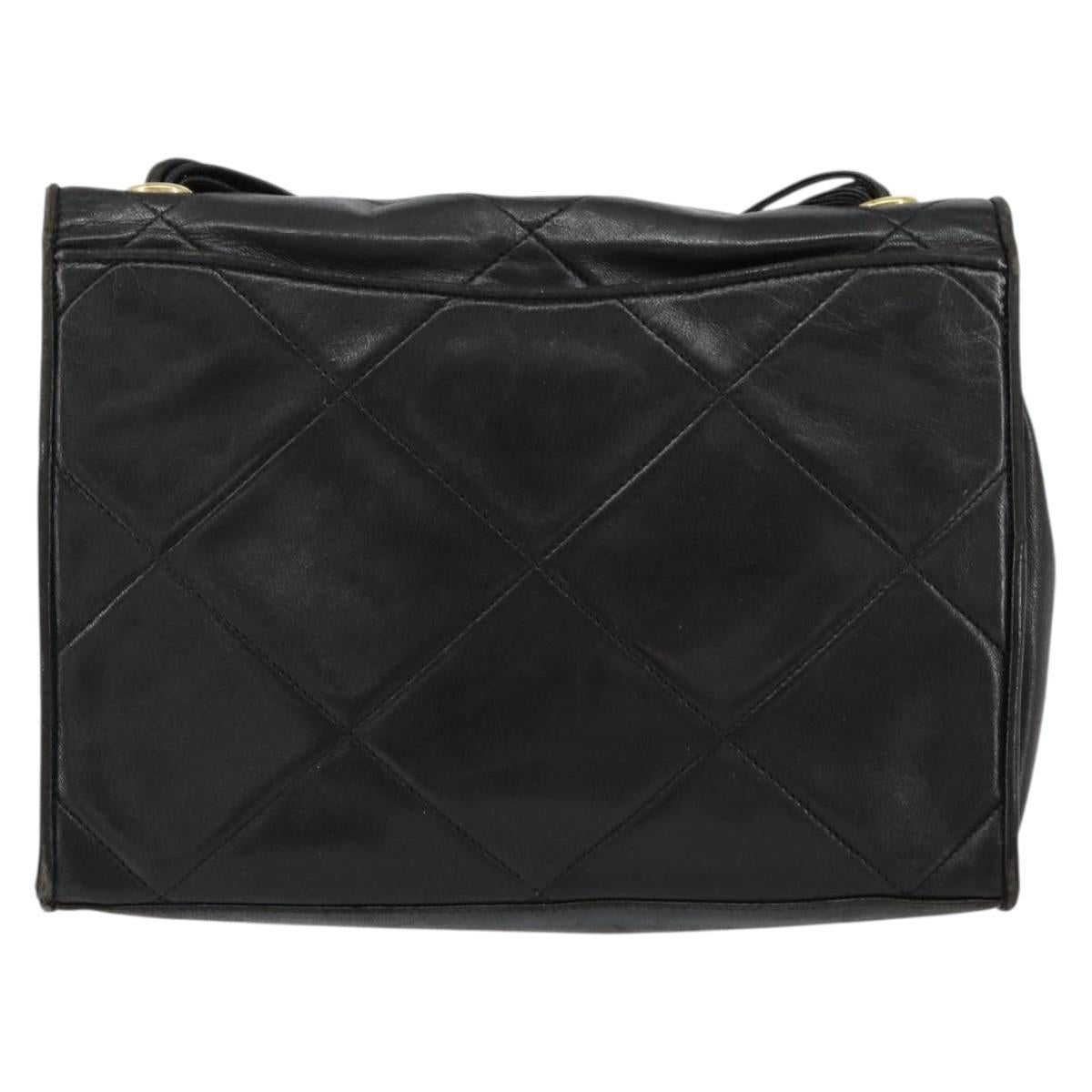 CHANEL Matelasse Shoulder Bag Lamb Skin Black Gold CC Auth BA8034