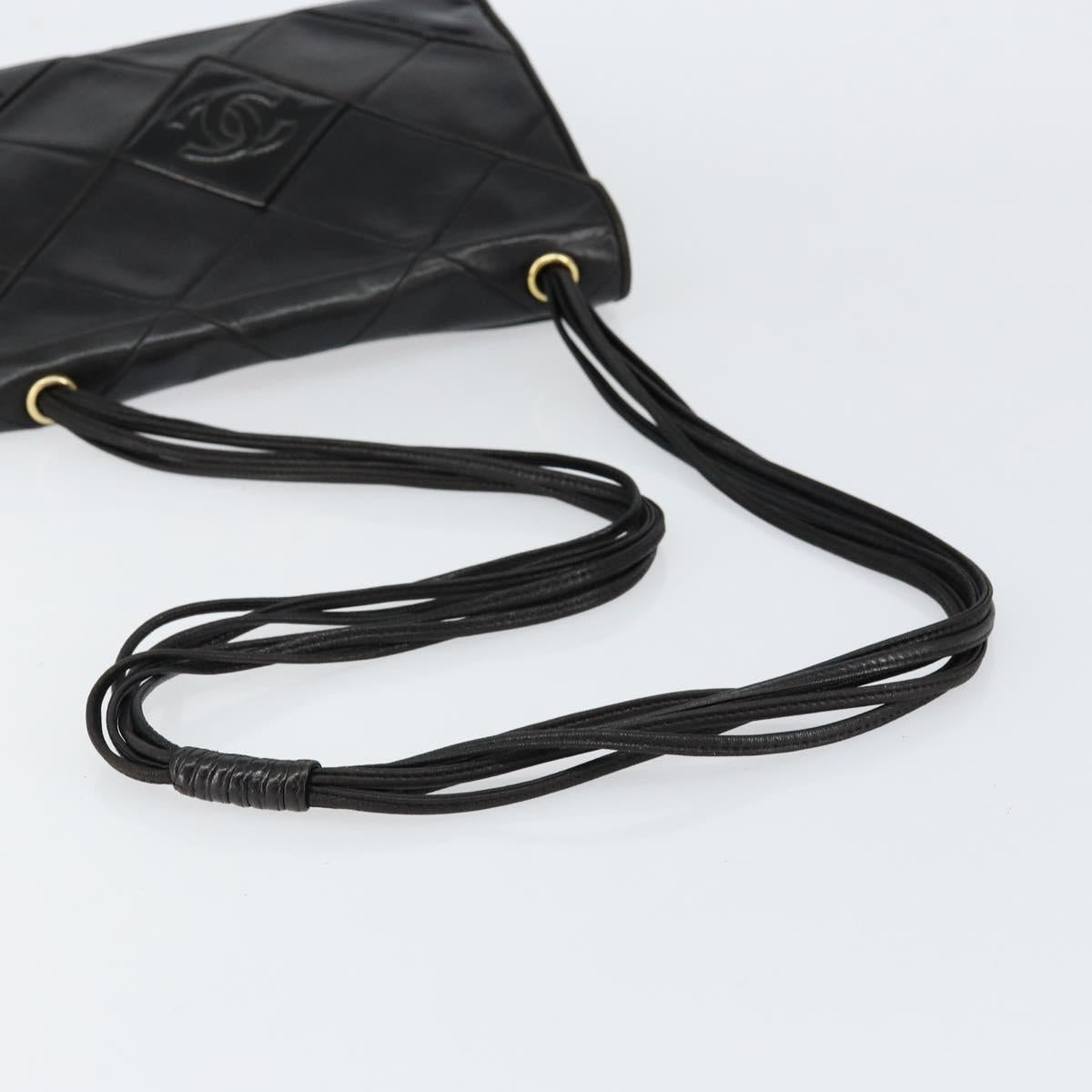 CHANEL Matelasse Shoulder Bag Lamb Skin Black Gold CC Auth BA8034