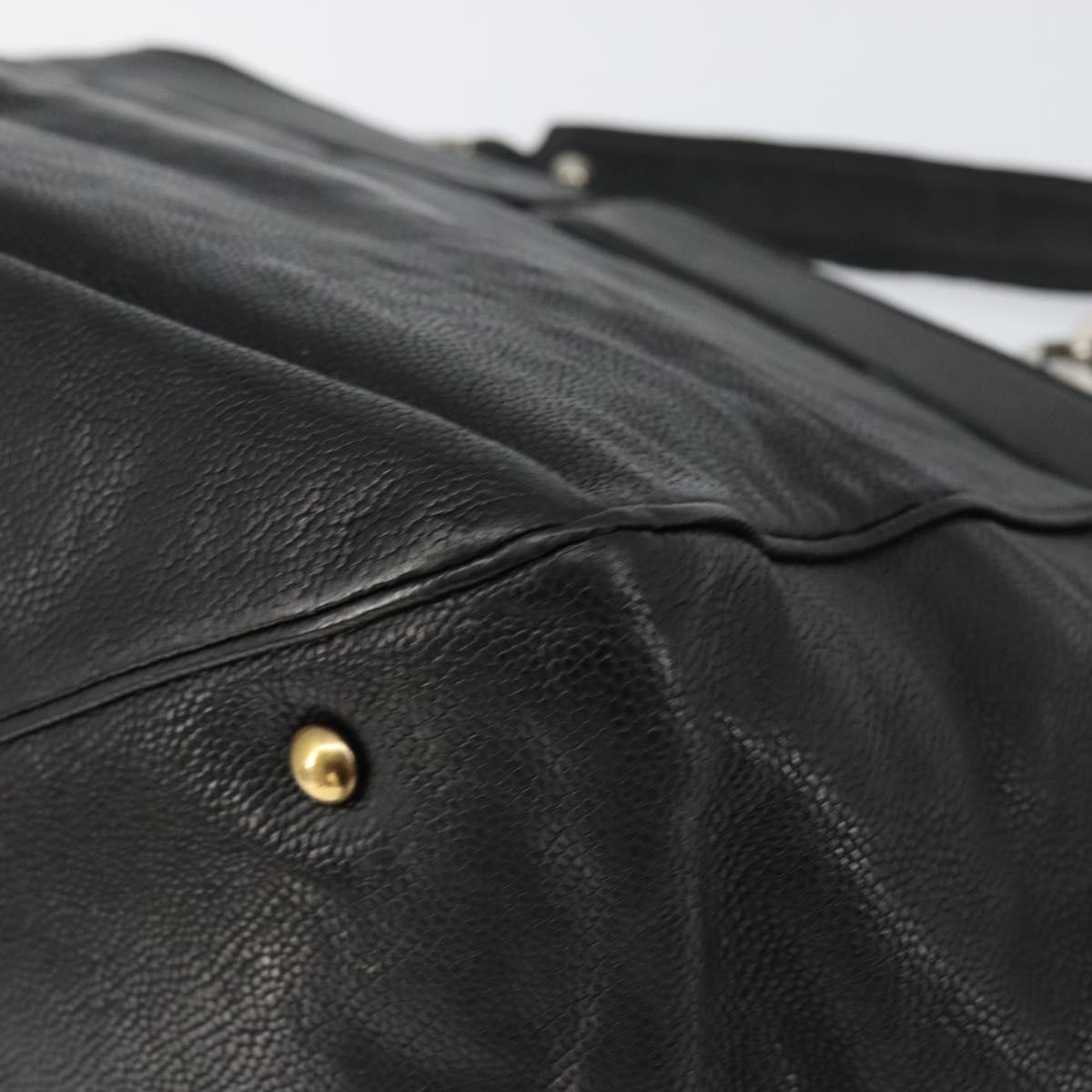 CHANEL Chain Tote Bag Caviar Skin Black Silver CC Auth BA8036