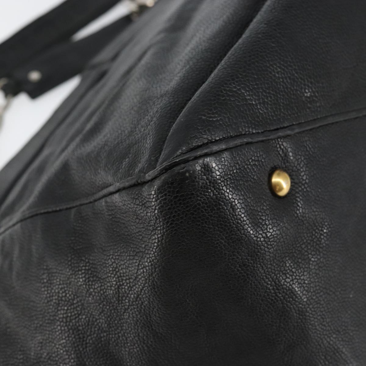 CHANEL Chain Tote Bag Caviar Skin Black Silver CC Auth BA8036