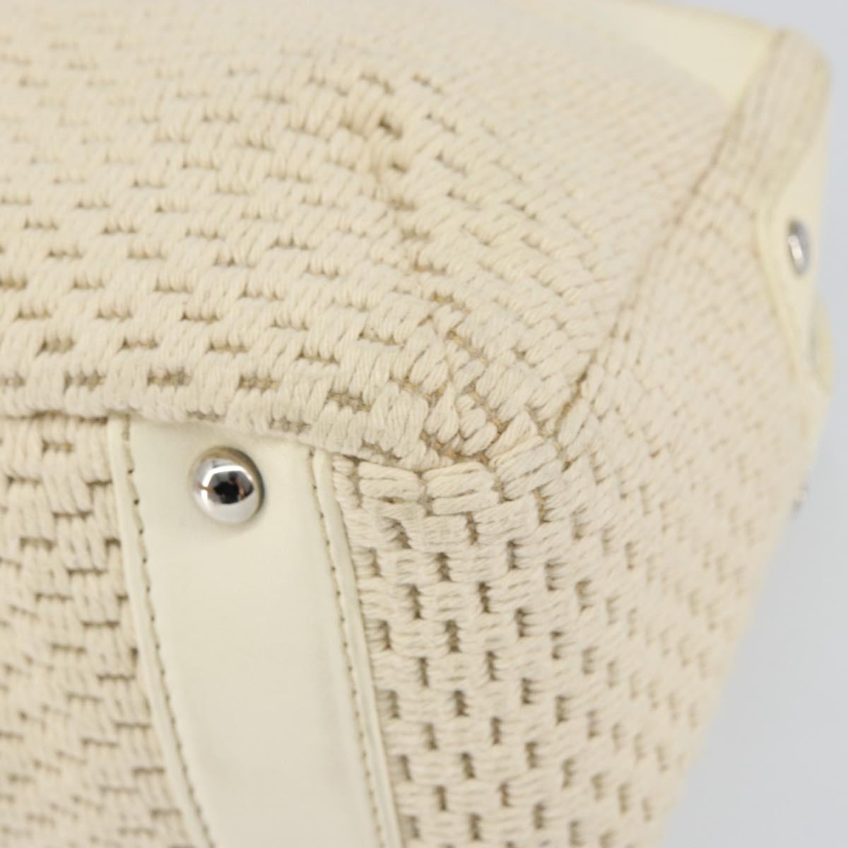 CHANEL Tote Bag Canvas Leather White Silver CC Auth BA8037