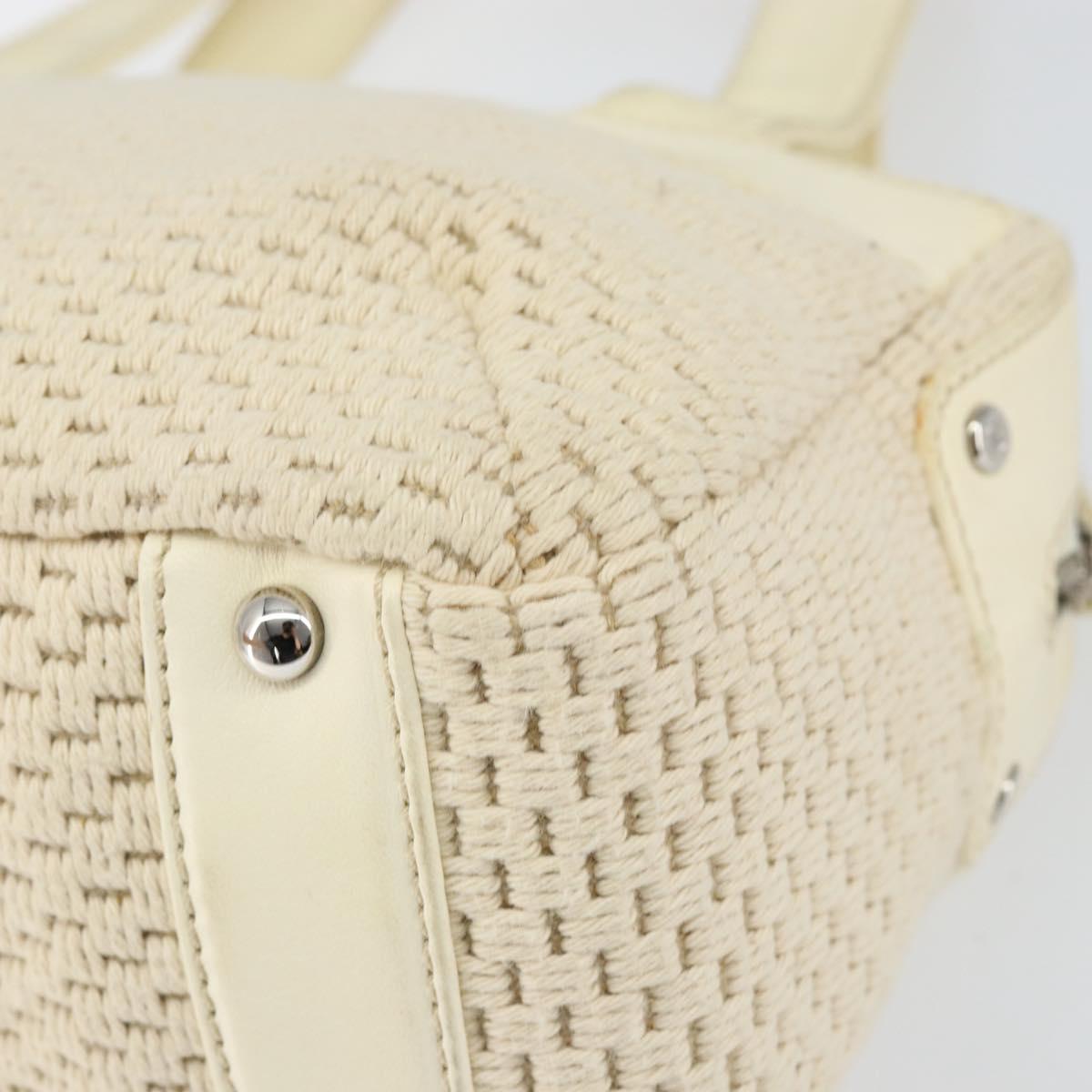 CHANEL Tote Bag Canvas Leather White Silver CC Auth BA8037