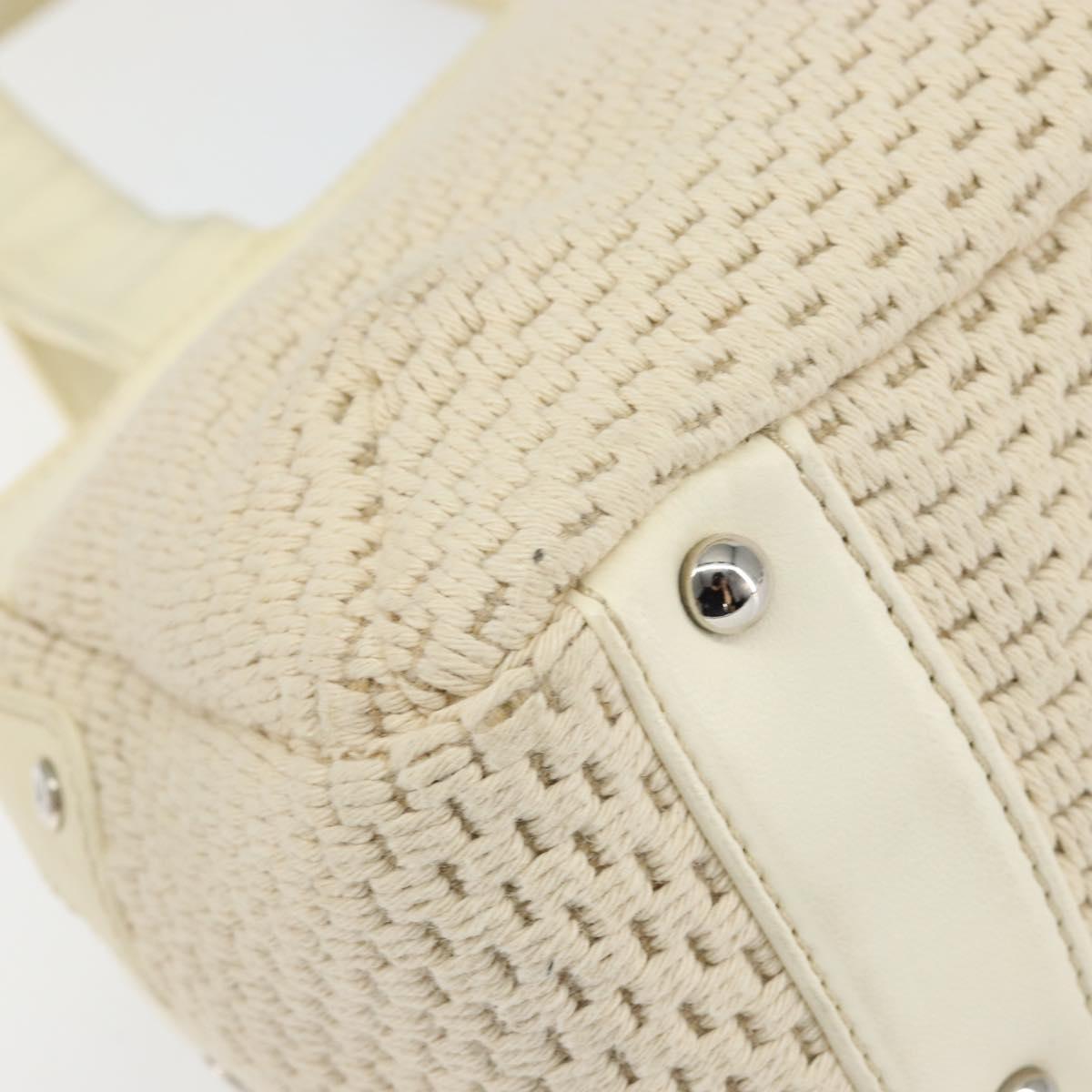 CHANEL Tote Bag Canvas Leather White Silver CC Auth BA8037