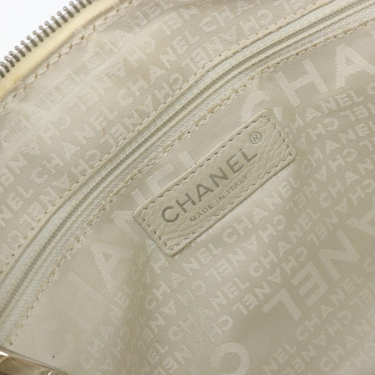 CHANEL Tote Bag Canvas Leather White Silver CC Auth BA8037