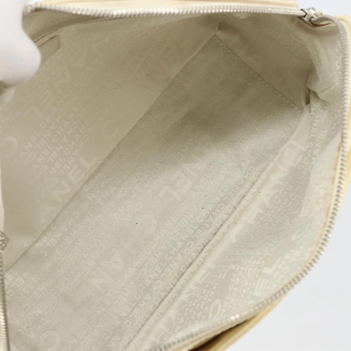 CHANEL Tote Bag Canvas Leather White Silver CC Auth BA8037