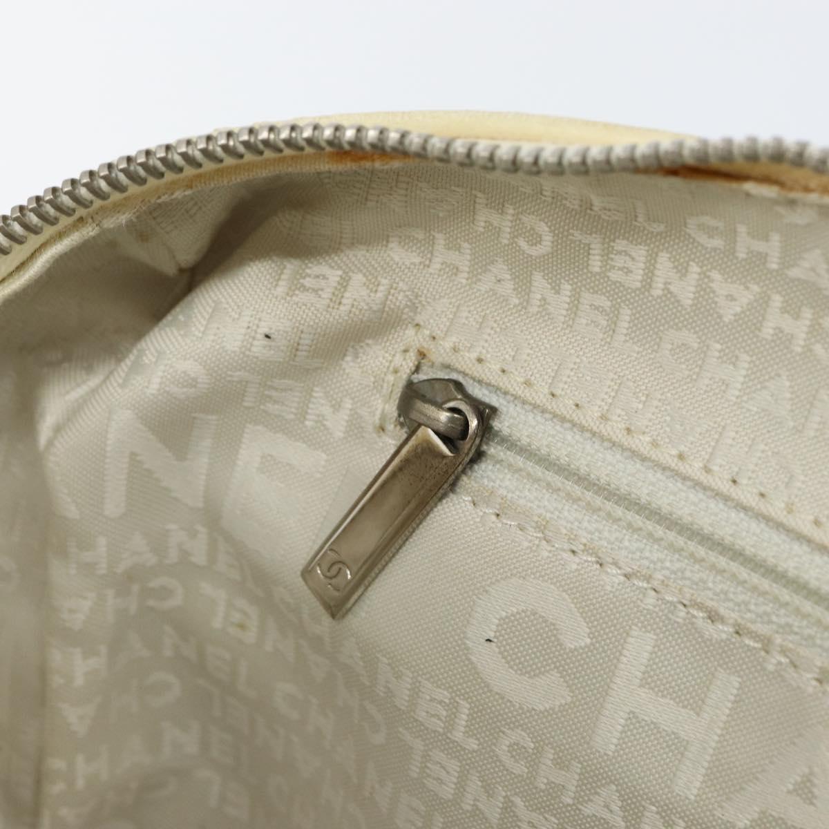 CHANEL Tote Bag Canvas Leather White Silver CC Auth BA8037