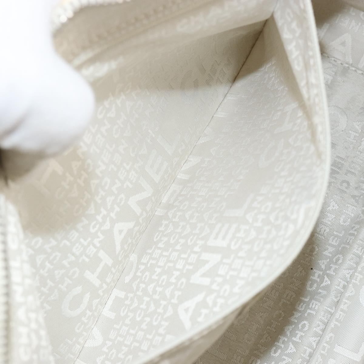 CHANEL Tote Bag Canvas Leather White Silver CC Auth BA8037