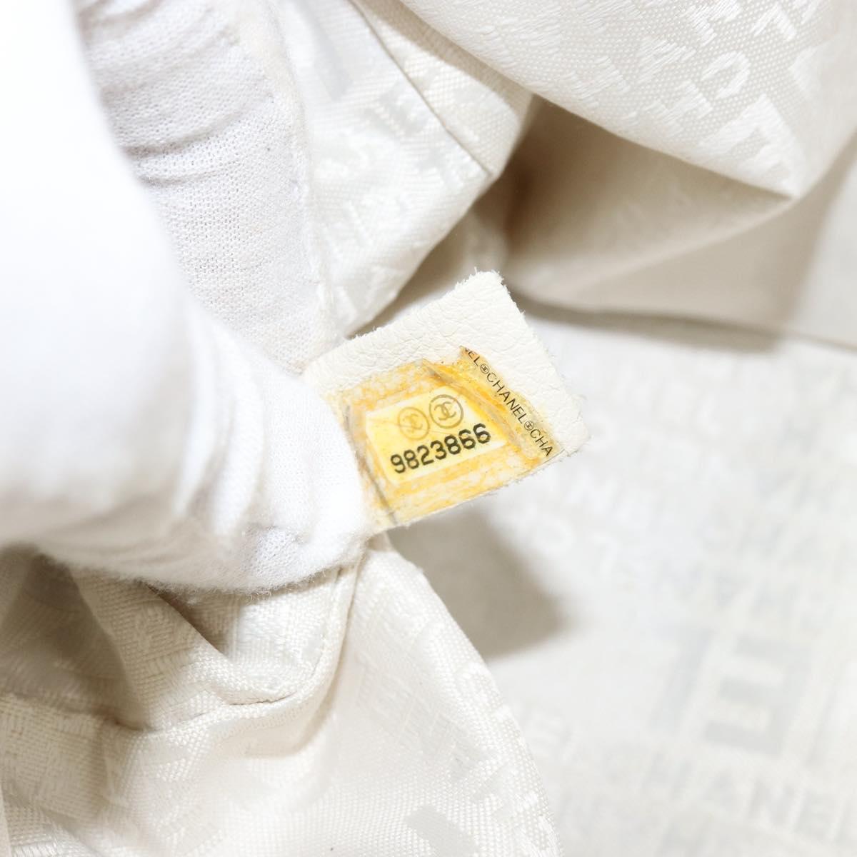 CHANEL Tote Bag Canvas Leather White Silver CC Auth BA8037