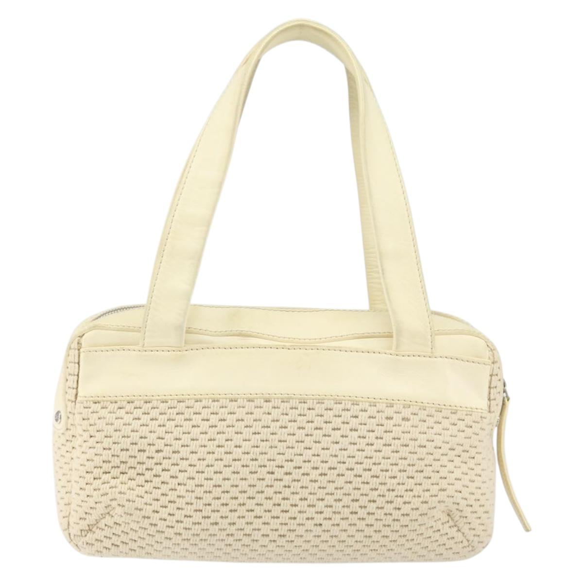 CHANEL Tote Bag Canvas Leather White Silver CC Auth BA8037