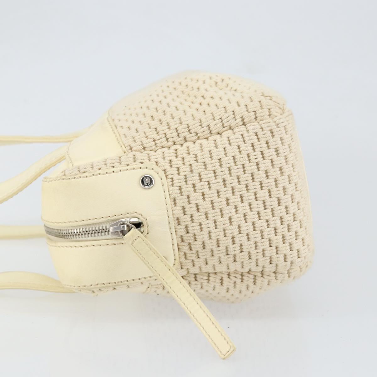 CHANEL Tote Bag Canvas Leather White Silver CC Auth BA8037