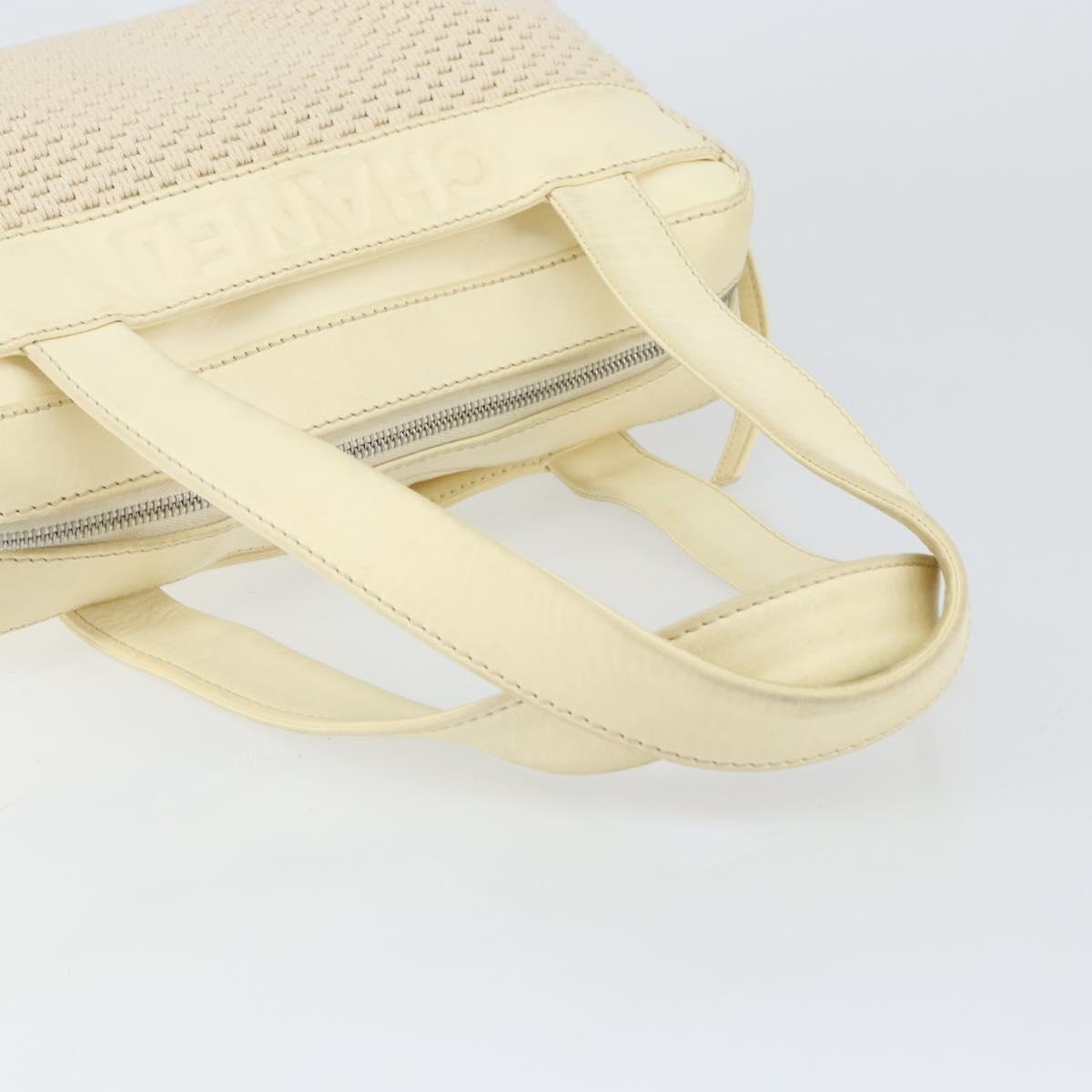 CHANEL Tote Bag Canvas Leather White Silver CC Auth BA8037