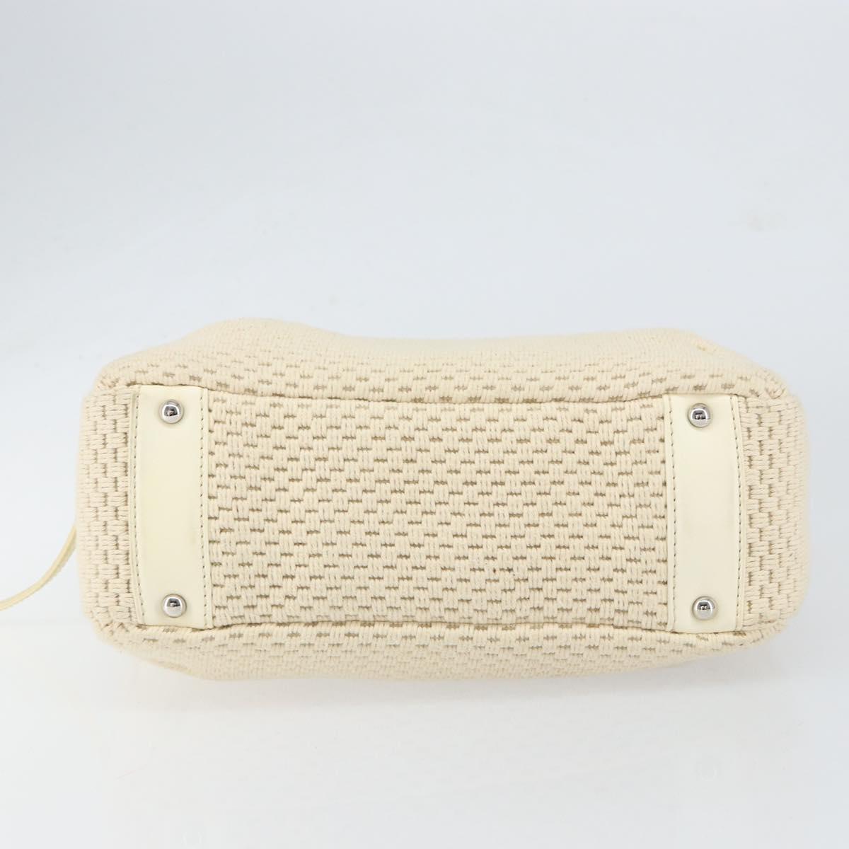 CHANEL Tote Bag Canvas Leather White Silver CC Auth BA8037