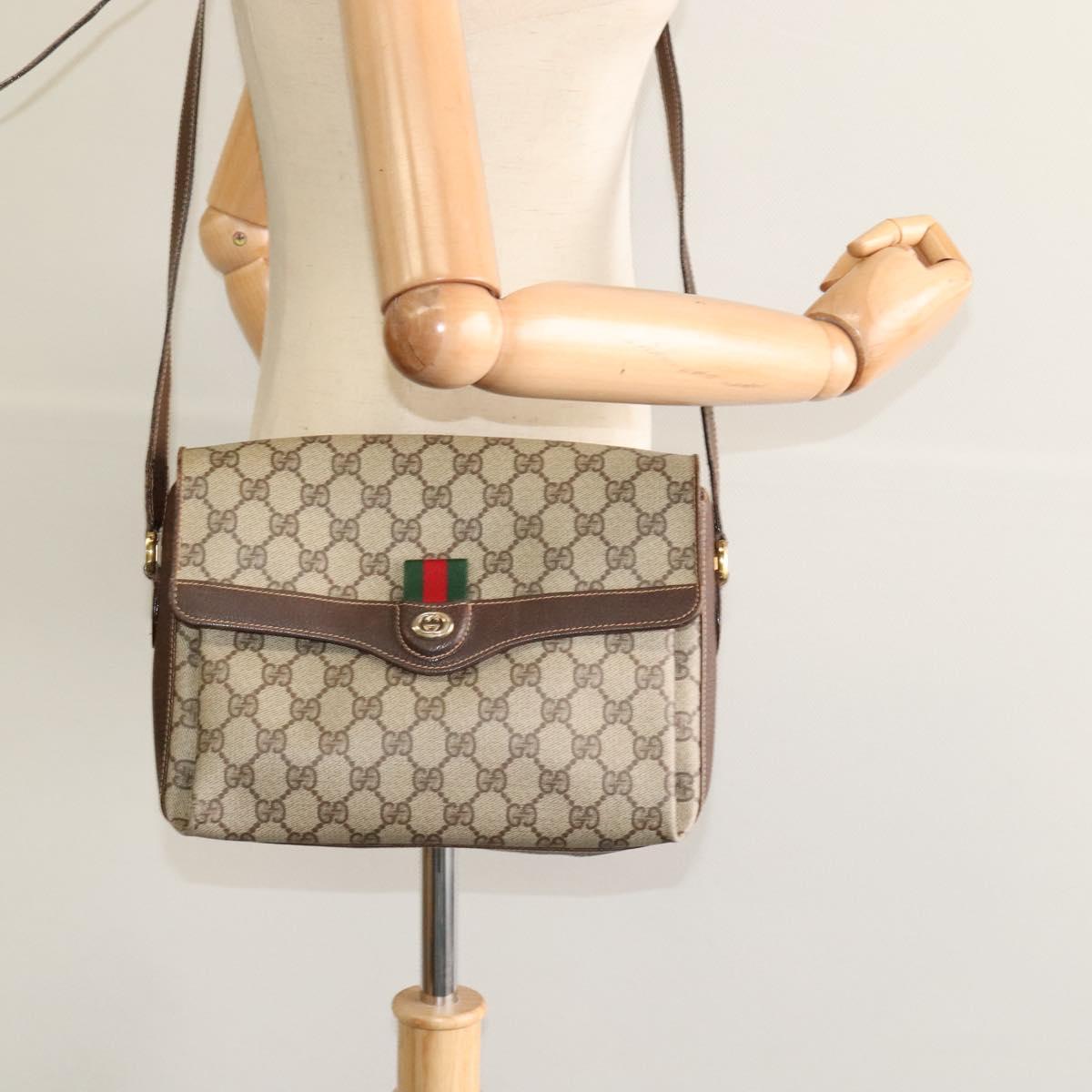 GUCCI GG Supreme Web Sherry Line Bag PVC Beige Gold 904 02 084 Auth BA804