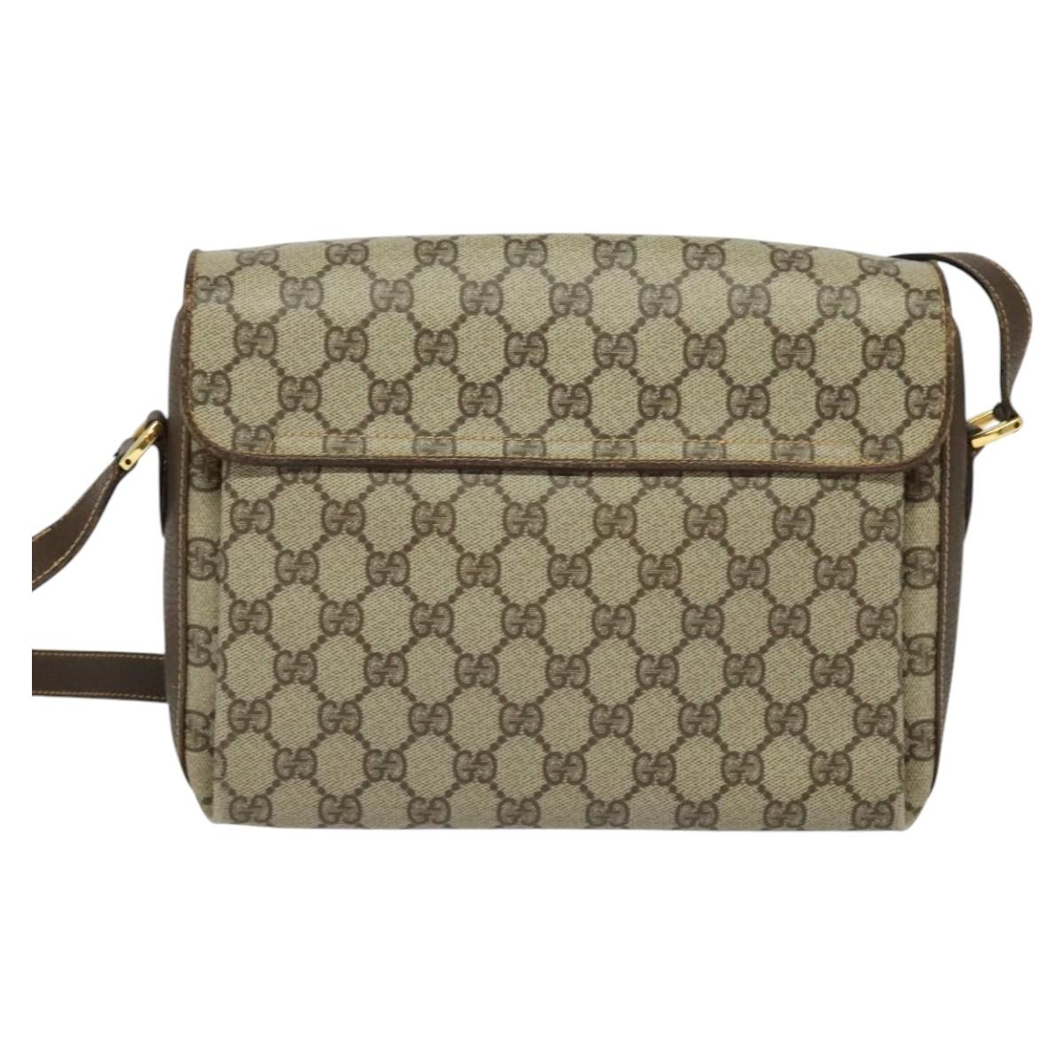 GUCCI GG Supreme Web Sherry Line Bag PVC Beige Gold 904 02 084 Auth BA804