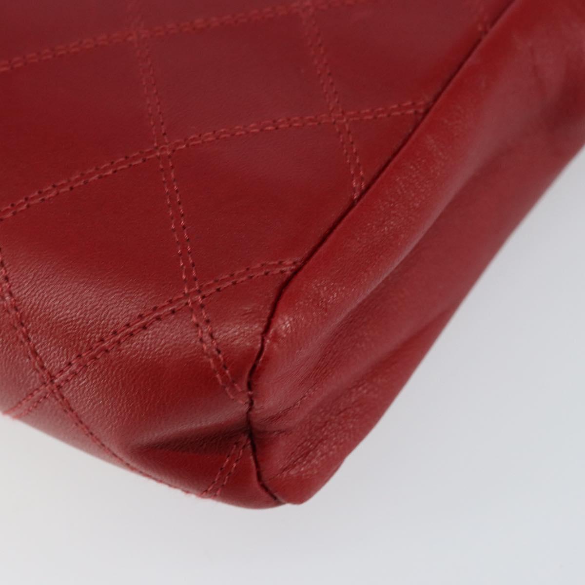 CHANEL Bicolore Clutch Bag Lamb Skin Red Gold CC Auth BA8040