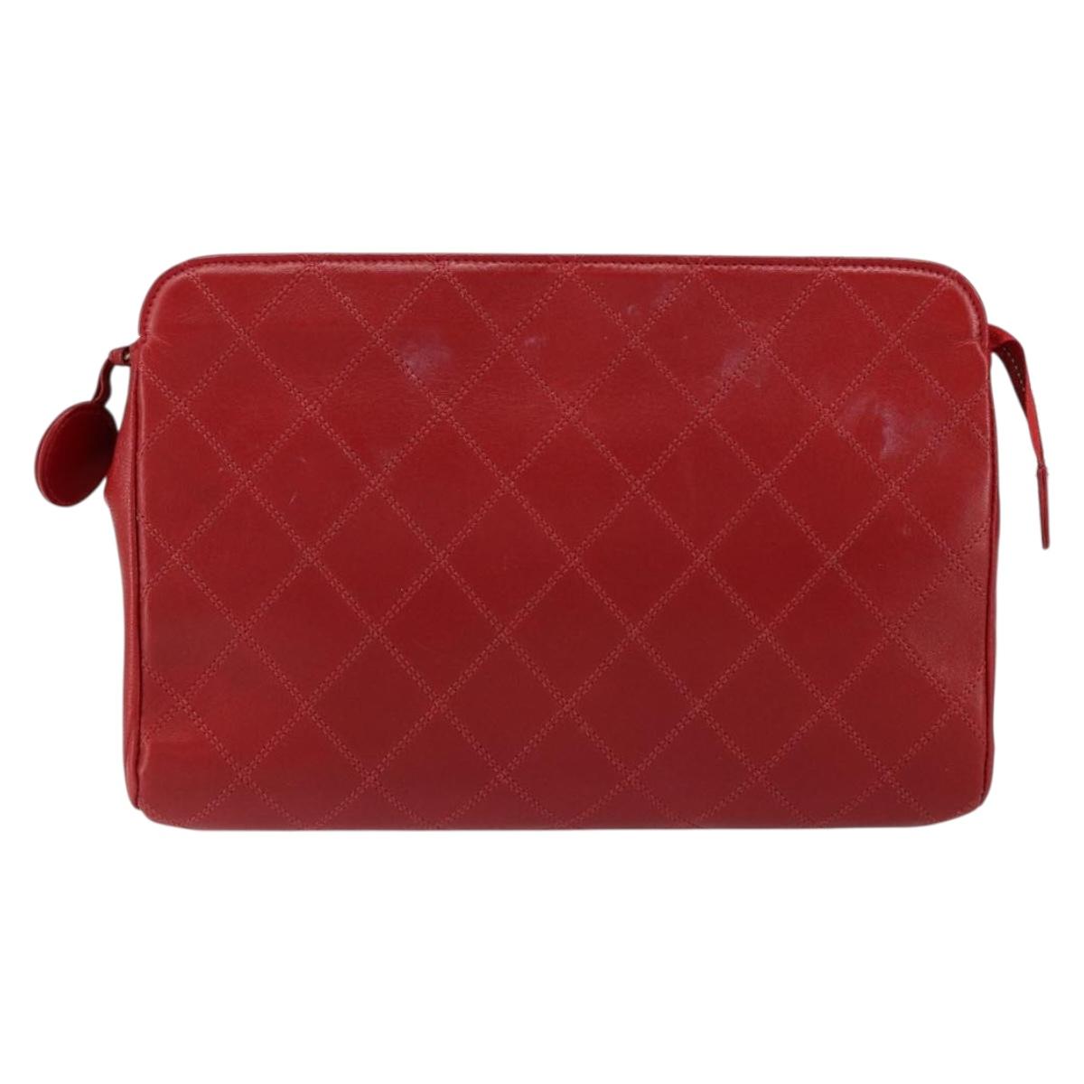 CHANEL Bicolore Clutch Bag Lamb Skin Red Gold CC Auth BA8040