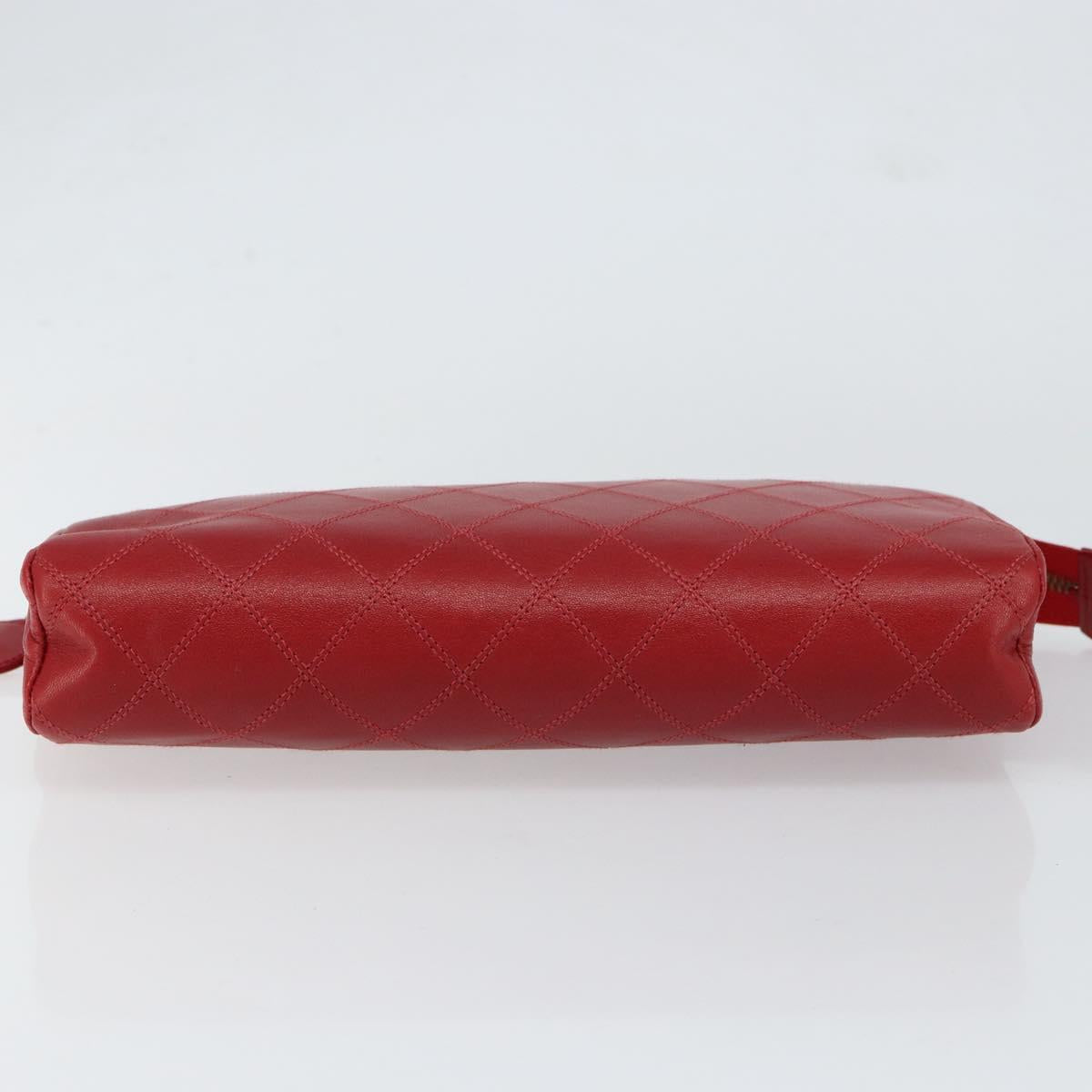 CHANEL Bicolore Clutch Bag Lamb Skin Red Gold CC Auth BA8040