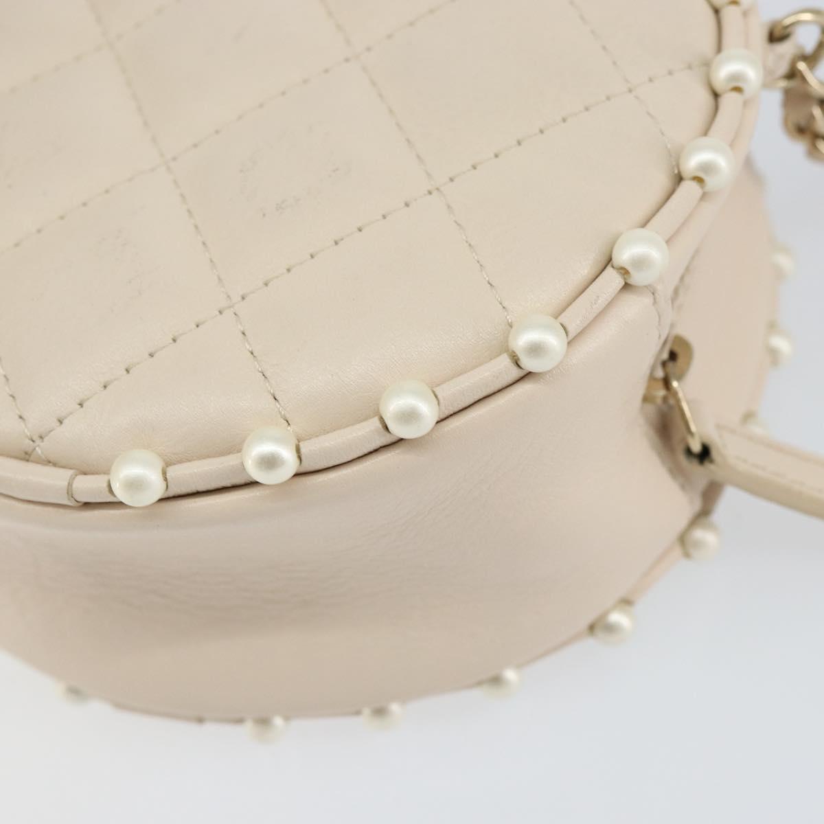 CHANEL Matelasse Chain Shoulder Bag Lamb Skin Beige Gold CC Auth ba8041M